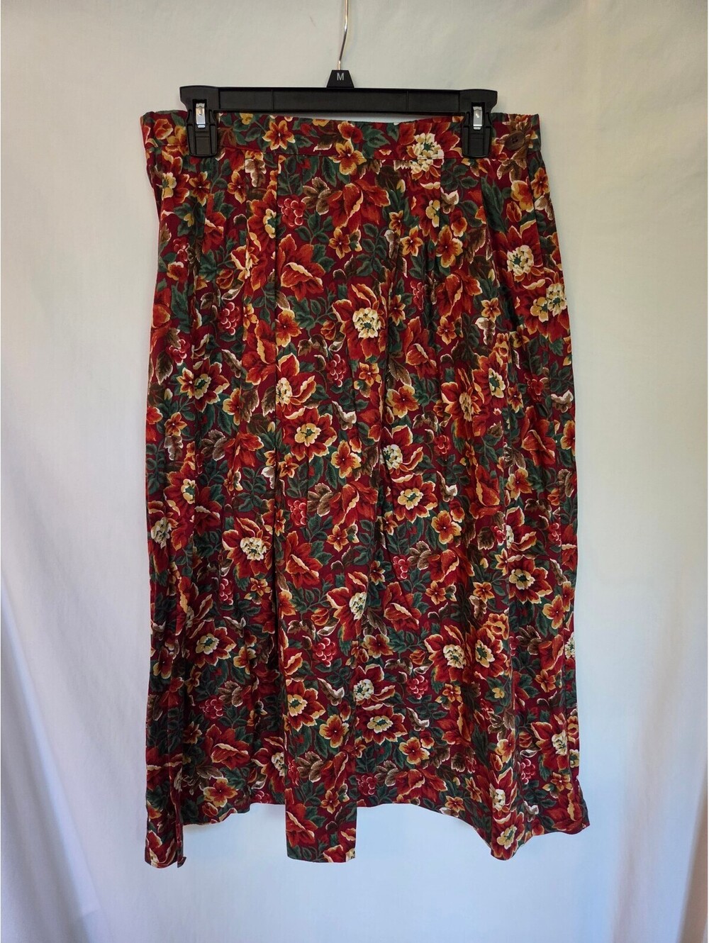 Vintage 90s Lucia Floral Skirt Womens 10 Burgundy Pleated Midi Made in USA